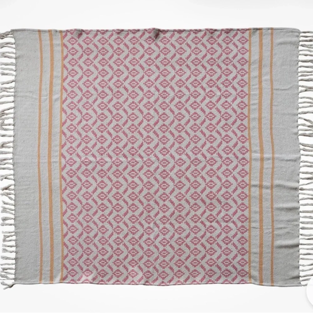 Creative Co-Op Woven Cotton Blend JacquardThrow with Pattern,Stripes and Tassels